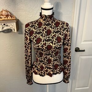 Sandro Brown Ruffled Long Sleeve Blouse